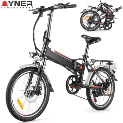 Ayner Electric Bike for Adults 20 In. 250 W Folding Electric Commuter for Women, Men and Teens with 36 V 8 Ah Removable Fast Charge Battery, Professional 7 Speed-Black