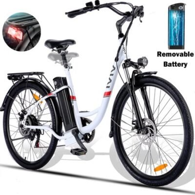 VIVI 26 In. Electric Bike 350W Electric Hybrid Bike, 36V Adjustable Ebike for Adults, Suspension Fork, Max 50Miles/20MPH 7 Speed Gears Electric Commuter Bike for Men and Women City Bike