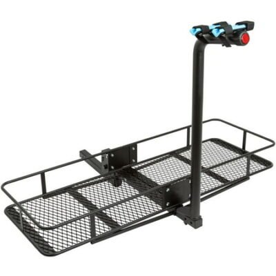Elevate Outdoor 2-Bicycle 60″ Folding Cargo Carrier Basket Rack Combo for 2″ Hitches