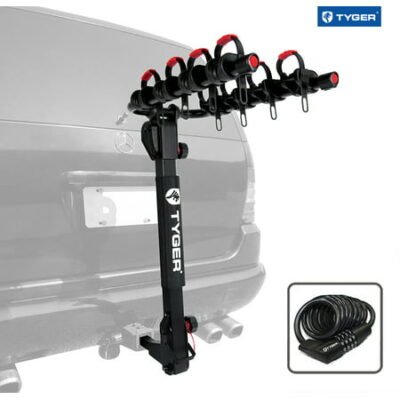 Tyger Auto TG-RK4B102B Deluxe 4-bike Carrier Rack Compatible with both 1-1/4” and 2” Hitch Receiver | With Hitch Pin Lock & Cable Lock | Soft Cushion Protector