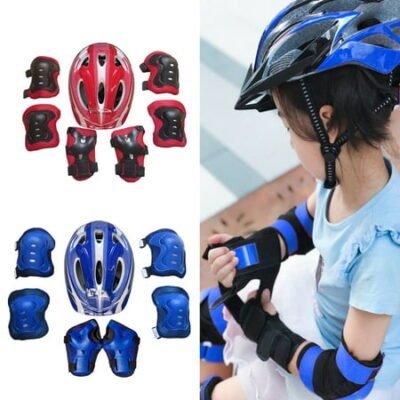 Kids Children Roller Skates Bike Safety Helmet Knee Elbow Wrist Guard Pad Set