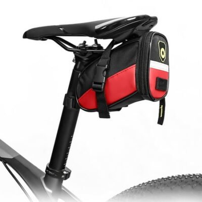 COFEST Quick Release Bicycle Saddle Bag with Reflective, Cycling Bike Tail Bag 1680D Oxford Cloth, Waterproof Bike Seat Bag for Daily Use, High-Density Bicycle Carrier Bag Black. Red